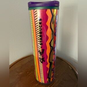 Starbucks Bright Pink, Orange & Green Striped Travel Tumbler